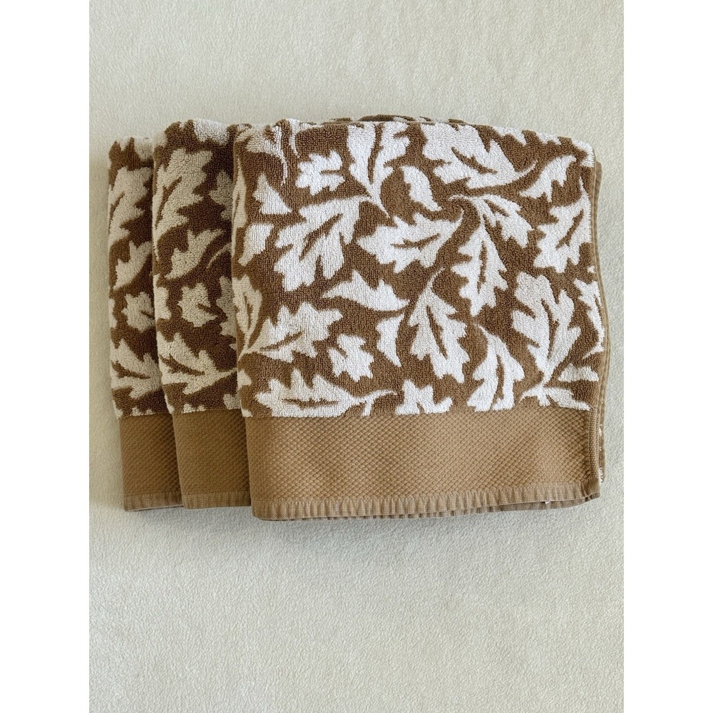 Eddie Bauer Home 3 Bath Towels Brown Oak Leaf Cotton Lodge Cabin Bath Set‎